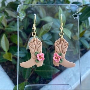 Floral Cowboy Boot Earrings New